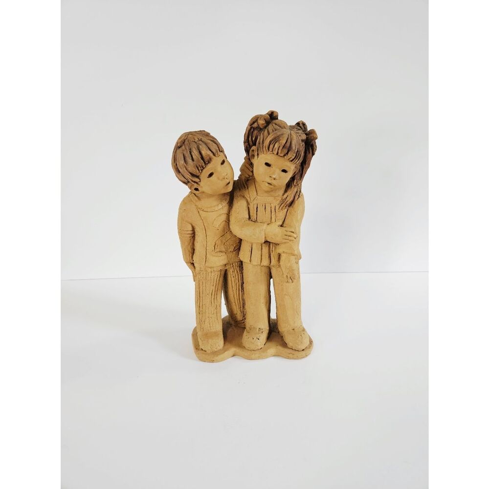 Vintage '70s Lee Bortin Studio Art Boy & Girl Clay Statue Figurine Sculpture
